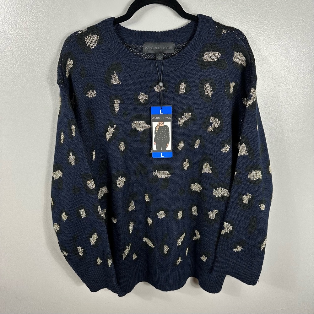 Kendall + Kylie NWT Navy/Gold Animal Print Sweater Size Large